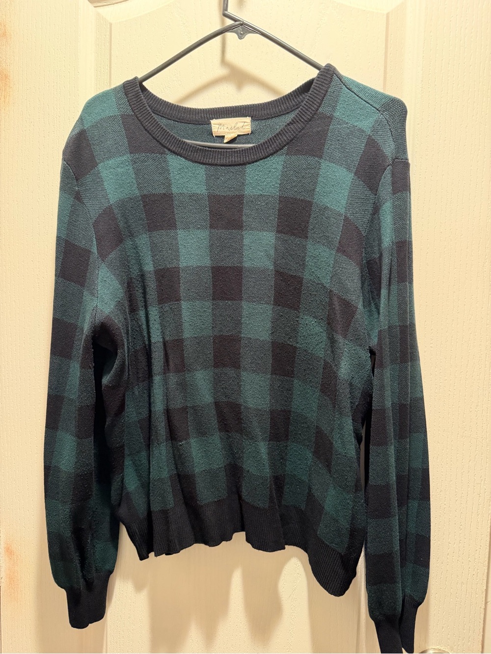 Green and Black Plaid Crewneck Sweater - Women's